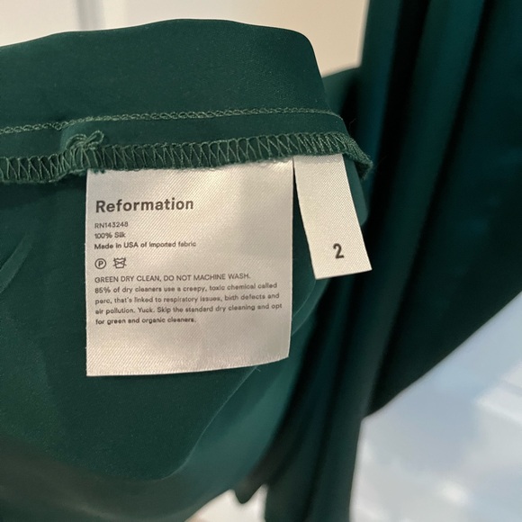 Reformation Women's Keats Deep Green Event Pure Silk Dress - Picture 10 of 11